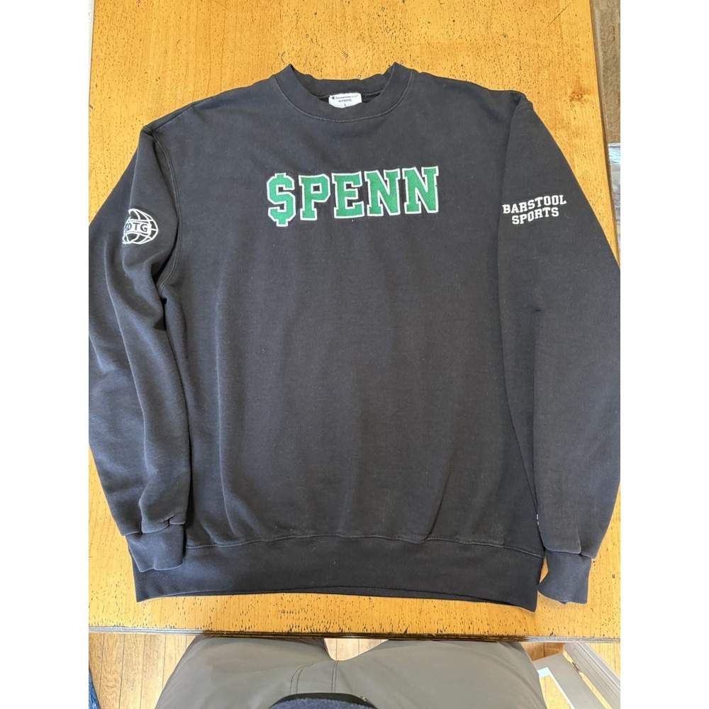 Champion $PENN Penn Barstool Sports Black Green Money Eco Crew Sweatshirt Mens L